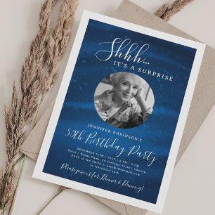 Invitation SURPRISE Photo 50e Fête d'anniversaire Bleu Glam