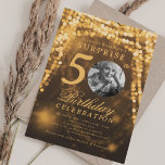 Invitation SURPRISE Photo 50th Birthday Gold Glam Lights<br><div class="desc">Un design élégant "50th Birthday" soirée avec photo personnalisée,  typographie moderne et un arrière - plan à cordes.</div>