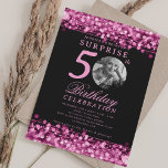 Invitation SURPRISE Photo 50th Birthday Hot Pink Lights<br><div class="desc">Un design élégant "50th Birthday" soirée avec photo personnalisée,  typographie moderne et un arrière - plan à cordes.</div>