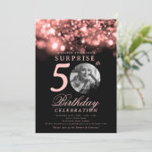 Invitation SURPRISE Photo 50th Birthday Rose Gold Midnight (Debout devant)