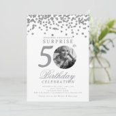 Invitation SURPRISE Photo 50th Birthday Silver Confetti (Debout devant)