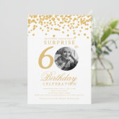 Invitation SURPRISE Photo 60e anniversaire Gold Confetti (Debout devant)