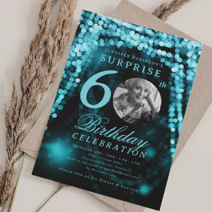Invitation SURPRISE Photo 60e anniversaire Lumières turquoise