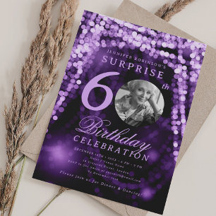 Invitation SURPRISE Photo 60e anniversaire Lumières violettes