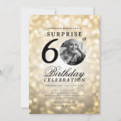 Invitation SURPRISE Photo 60th Birthday Party Gold Bokeh (Devant)