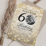 Invitation SURPRISE Photo 60th Birthday Party Gold Bokeh<br><div class="desc">Un design élégant "60e anniversaire" d'invitation de fête avec photo personnalisée,  typographie moderne et un arrière - plan de lumières de livre.</div>