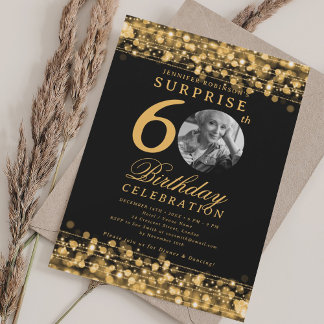 Invitation SURPRISE Photo 60th Birthday Party Gold Lights