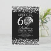 Invitation SURPRISE Photo 60th Birthday Party Silver Lights (Debout devant)