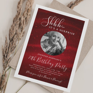Invitation SURPRISE Photo 70 ans Fête Rouge Glam