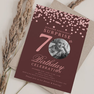 Invitation SURPRISE Photo 70e anniversaire Rose Gold Bourgogn