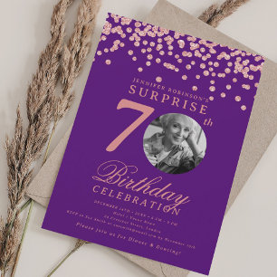 Invitation SURPRISE Photo 70e anniversaire Rose Gold Purple