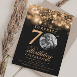 Invitation SURPRISE Photo 70th Birthday Gold Midnight Glam<br><div class="desc">Un design élégant "70th Birthday" soirée invitation avec photo personnalisée,  typographie moderne et un arrière - plan à cordes.</div>