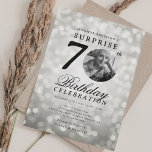 Invitation SURPRISE Photo 70th Birthday Party Silver Bokeh<br><div class="desc">Un design élégant "70e anniversaire" d'invitation de fête avec photo personnalisée,  typographie moderne et un arrière - plan de lumières de livre.</div>