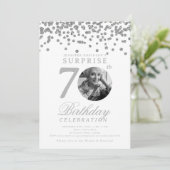 Invitation SURPRISE Photo 70th Birthday Party Silver Confetti (Debout devant)