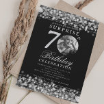 Invitation SURPRISE Photo 70th Birthday Party Silver Lights<br><div class="desc">Un design élégant "70th Birthday" soirée invitation avec photo personnalisée,  typographie moderne et un arrière - plan à cordes.</div>