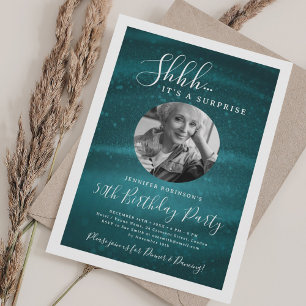 Invitation SURPRISE Photo Fête d'anniversaire 50 ans Teal Gla