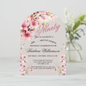 Invitation SURPRISE Pink Floral Arch Elegant 90th Birthday (Debout devant)