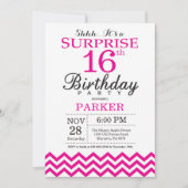 Invitation surprise pour 16 ans avec Chevron rose (Devant)
