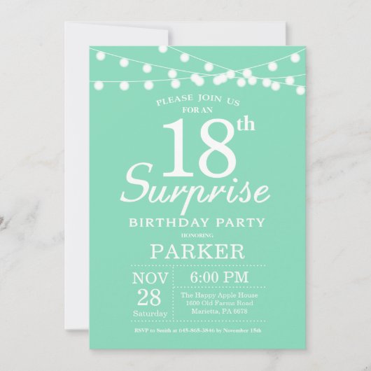 Invitation surprise pour 18e anniversaire vert men (Devant)