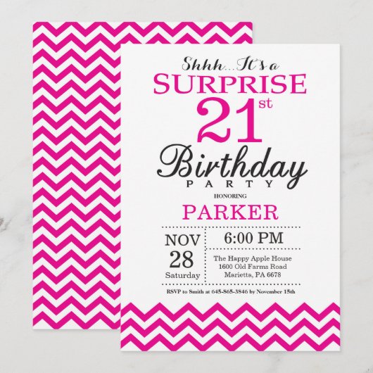 Invitation surprise pour 21e anniversaire à chevro (Devant / Derrière)