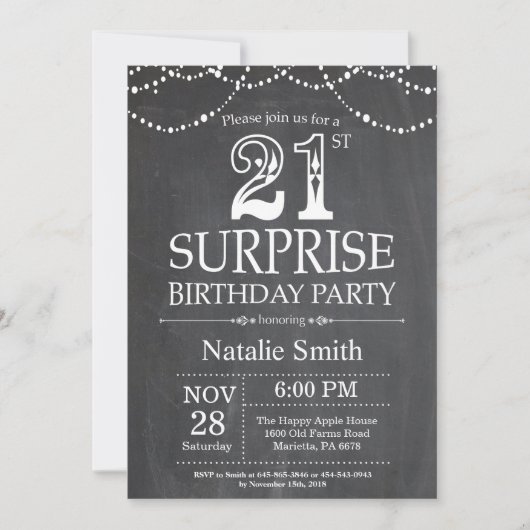 Invitation surprise pour 21e anniversaire Tableau (Devant)
