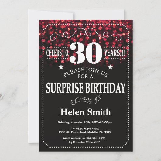 Invitation surprise pour 30e anniversaire avec pai (Devant)