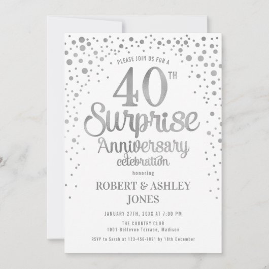 Invitation Surprise pour 40e anniversaire de mariage - Argent (Devant)