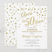 Invitation Surprise pour 50 ans de mariage - Blanc et or (Devant / Derrière)
