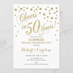 Invitation Surprise pour 50 ans de mariage - Blanc et or