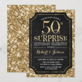 Invitation Surprise pour 50 ans de mariage - Noir Or (Devant / Derrière)