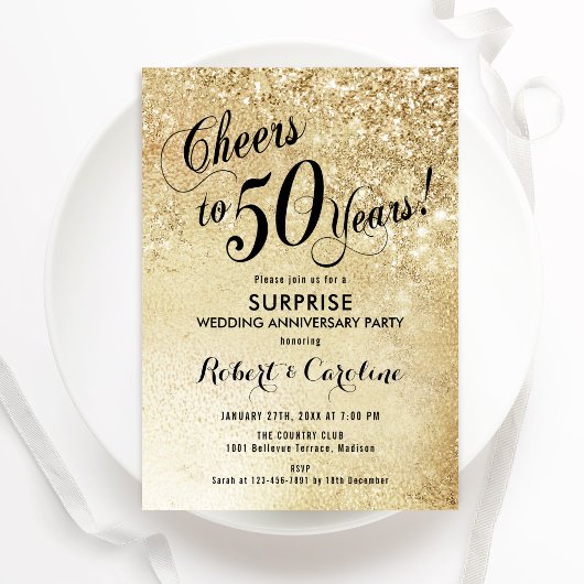 Invitation Surprise pour 50 ans de mariage - Or