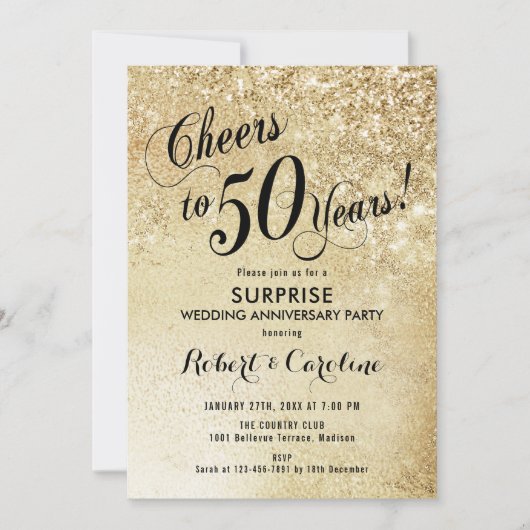Invitation Surprise pour 50e anniversaire de mariage - Or (Devant)
