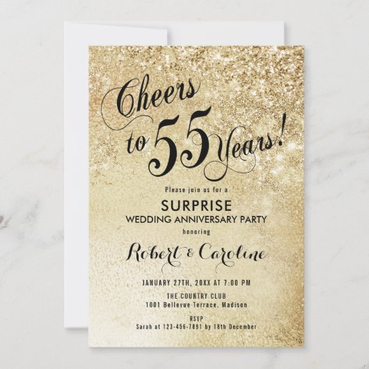 Invitation Surprise pour 55e anniversaire de mariage - Or (Devant)