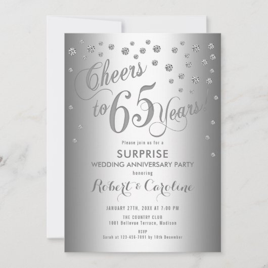 Invitation Surprise pour 65e anniversaire de mariage - Argent (Devant)