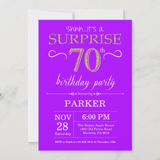 Invitation surprise pour 70 ans Anniversaire Viole (Devant)