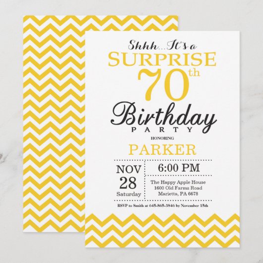 Invitation surprise pour 70e anniversaire Chevron (Devant / Derrière)