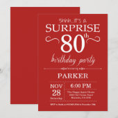 Invitation surprise pour 80e anniversaire rouge (Devant / Derrière)