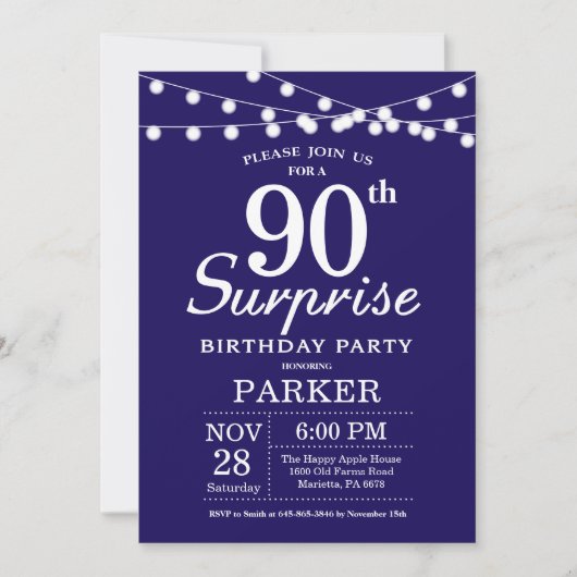 Invitation surprise pour 90e anniversaire Bleu mar (Devant)