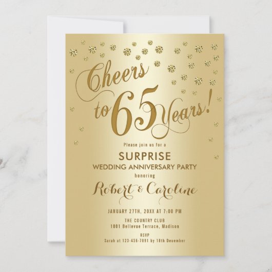 Invitation Surprise pour le 65e anniversaire de mariage - Or (Devant)