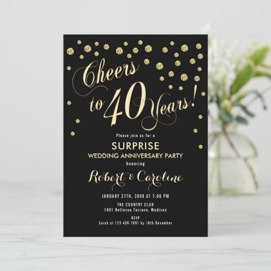 Invitation Surprise pour les 40 ans de mariage - Noir et or (Debout devant)