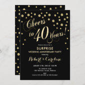 Invitation Surprise pour les 40 ans de mariage - Noir et or (Devant / Derrière)
