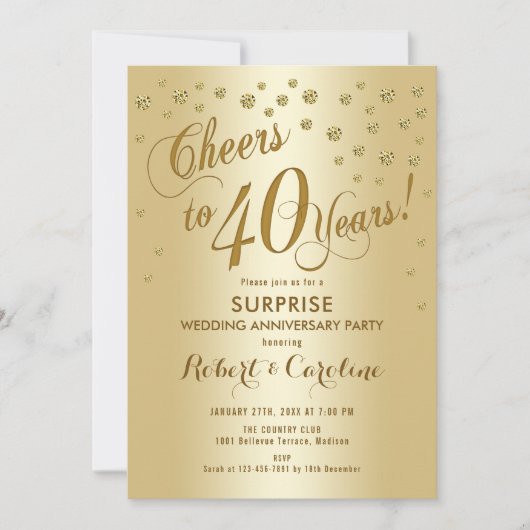 Invitation Surprise pour les 40 ans de mariage - Or (Devant)