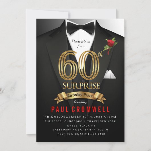Invitation surprise pour les 60 ans en smoking (Devant)
