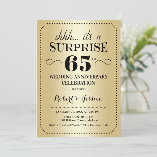 Invitation Surprise pour les 65 ans de mariage - Or Noir (Debout devant)