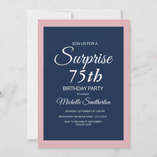 Invitation surprise pour les 75 ans avec fond rose (Devant)