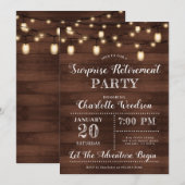 Invitation Surprise Retraite Lumières à cordes de bois rustiq (Devant / Derrière)