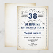 Invitation Surprise Retraite Party - Bleu bleu marine (Devant / Derrière)