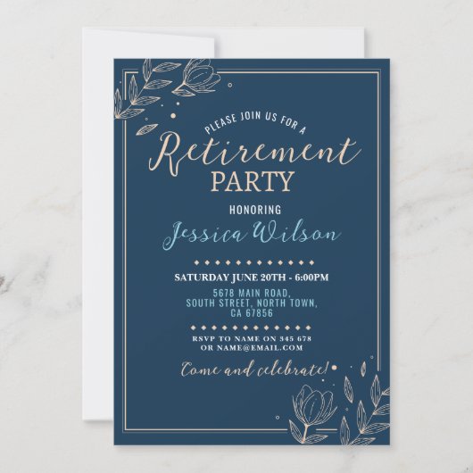 Invitation Surprise Retraite Party Blue Mens Floral femmes (Devant)
