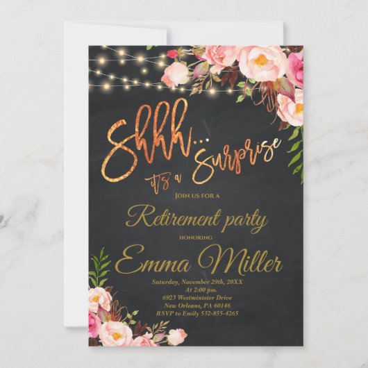 Invitation Surprise Retraite Party, Boho Floral Retraite (Devant)
