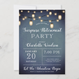 Invitation Surprise Retraite Party Chaîne Lumières Bleu
